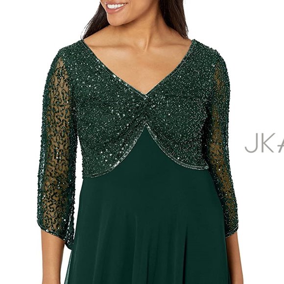 J KARA 3/4 Sleeve V-Neck Beaded Top Long Gown  NEW WITH TAGS! - Picture 3 of 16